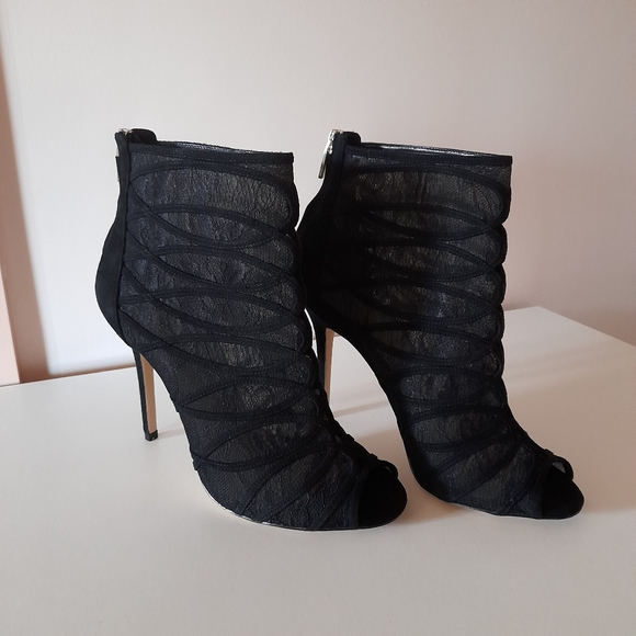 Karen Millen Shoes - KAREN MILLEN Black Sheer Peep Toe Ankle Booties NWOT